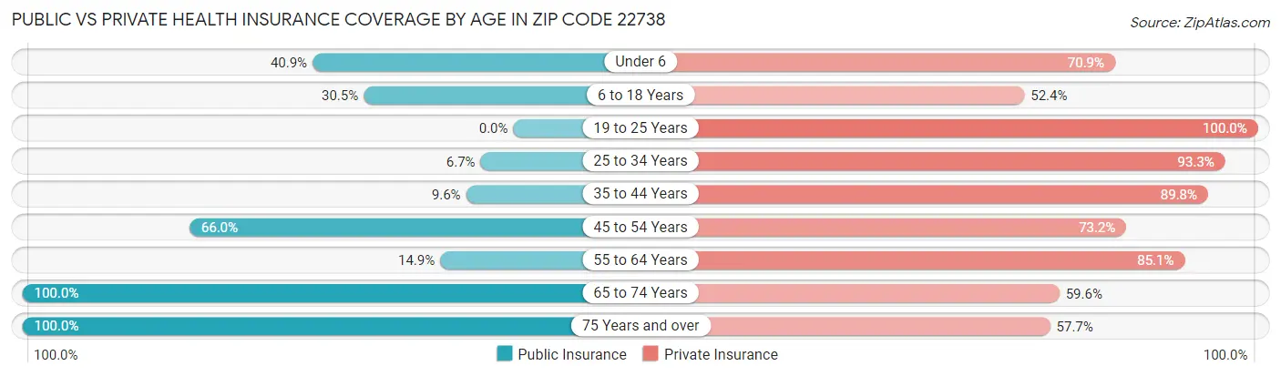 Public vs Private Health Insurance Coverage by Age in Zip Code 22738