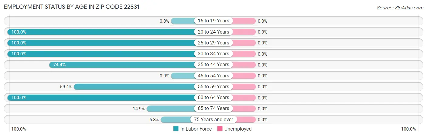 Employment Status by Age in Zip Code 22831