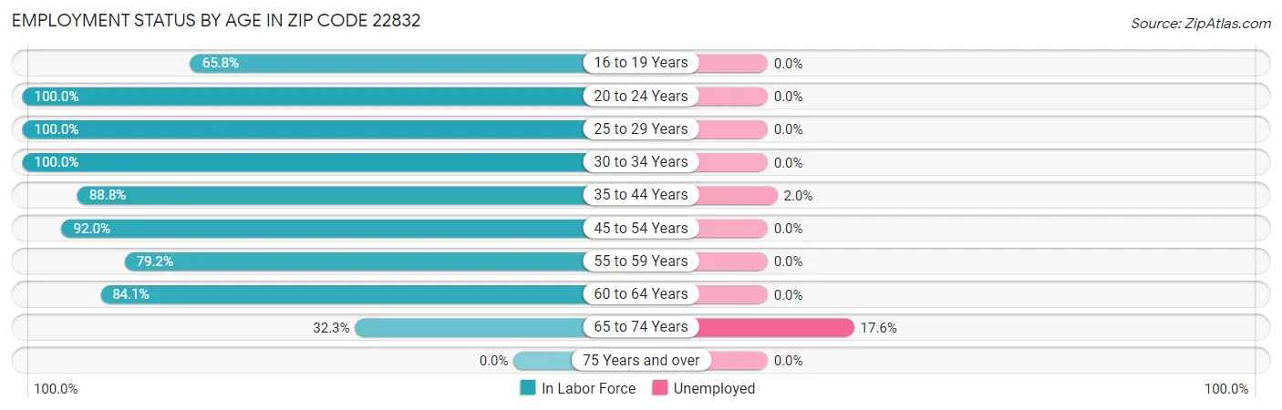 Employment Status by Age in Zip Code 22832