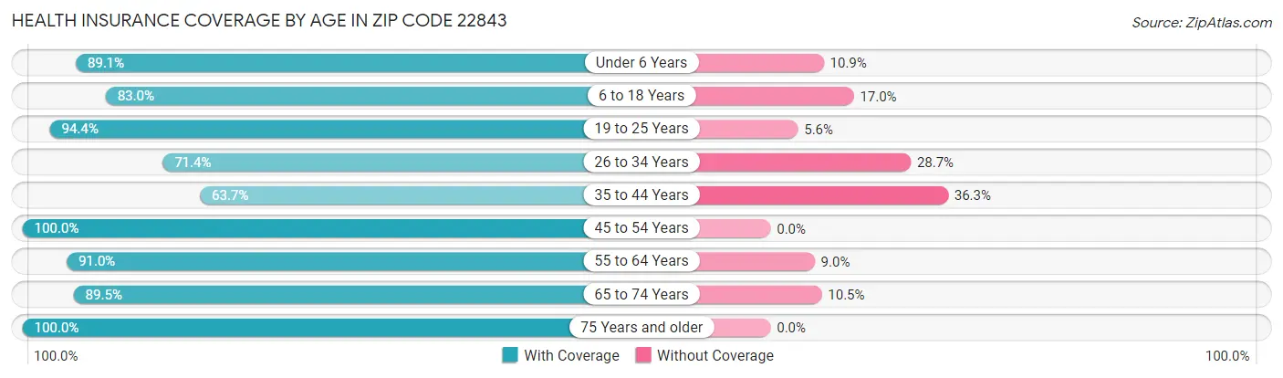Health Insurance Coverage by Age in Zip Code 22843