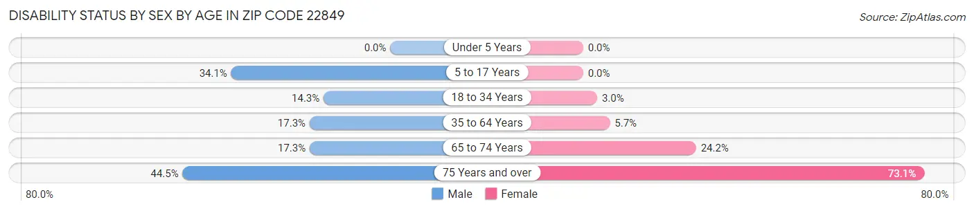 Disability Status by Sex by Age in Zip Code 22849