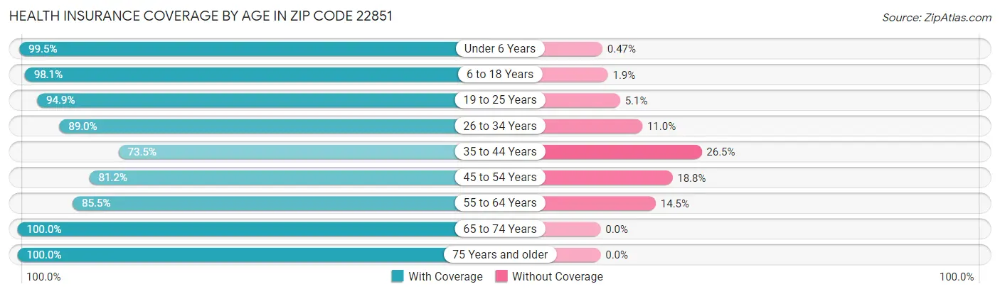 Health Insurance Coverage by Age in Zip Code 22851