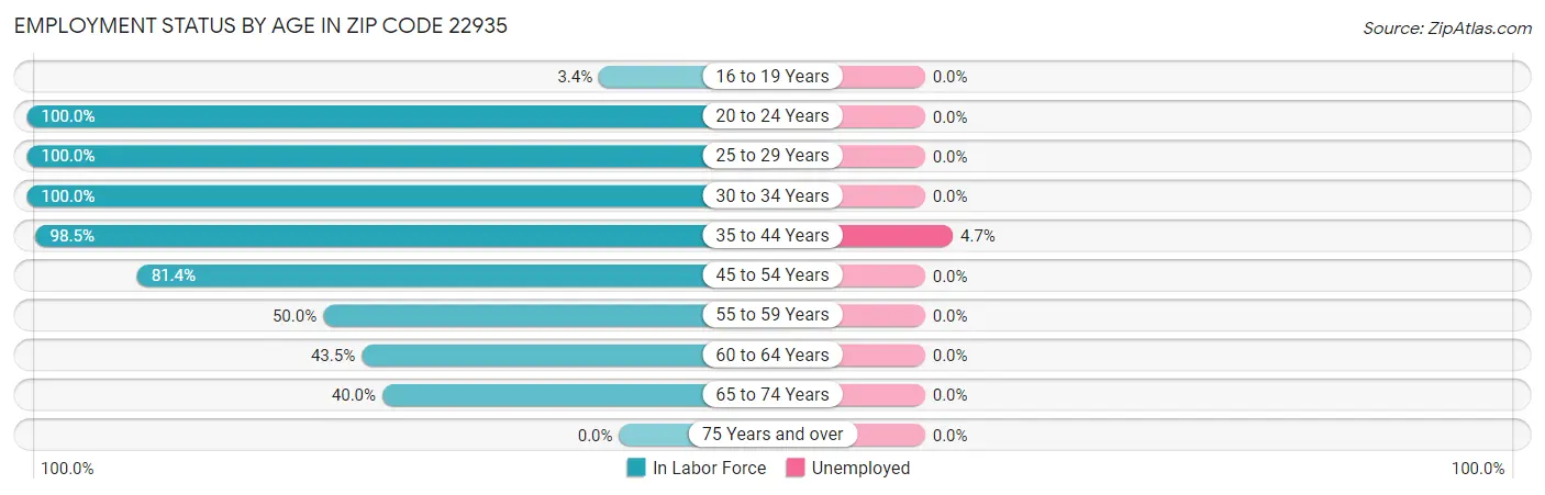 Employment Status by Age in Zip Code 22935