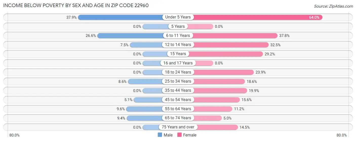 Income Below Poverty by Sex and Age in Zip Code 22960