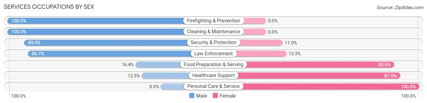 Services Occupations by Sex in Zip Code 23009