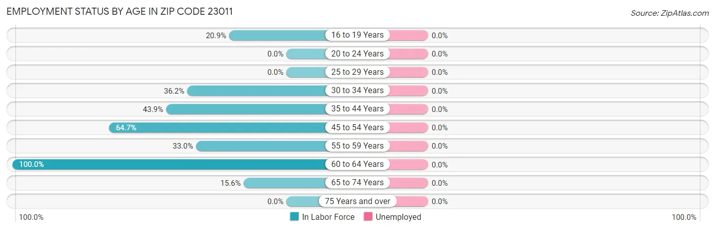 Employment Status by Age in Zip Code 23011