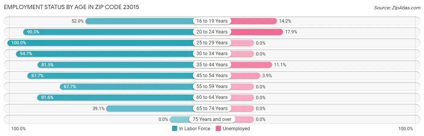 Employment Status by Age in Zip Code 23015