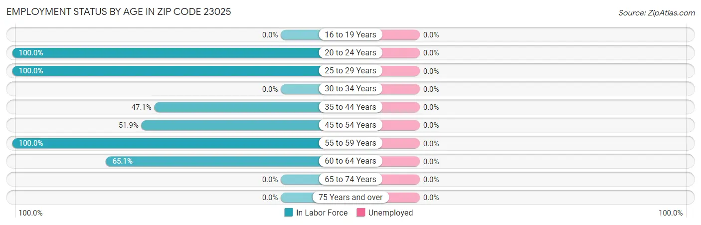 Employment Status by Age in Zip Code 23025
