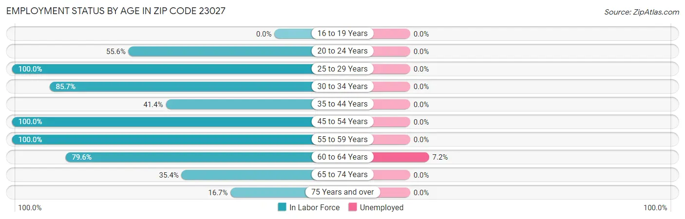Employment Status by Age in Zip Code 23027