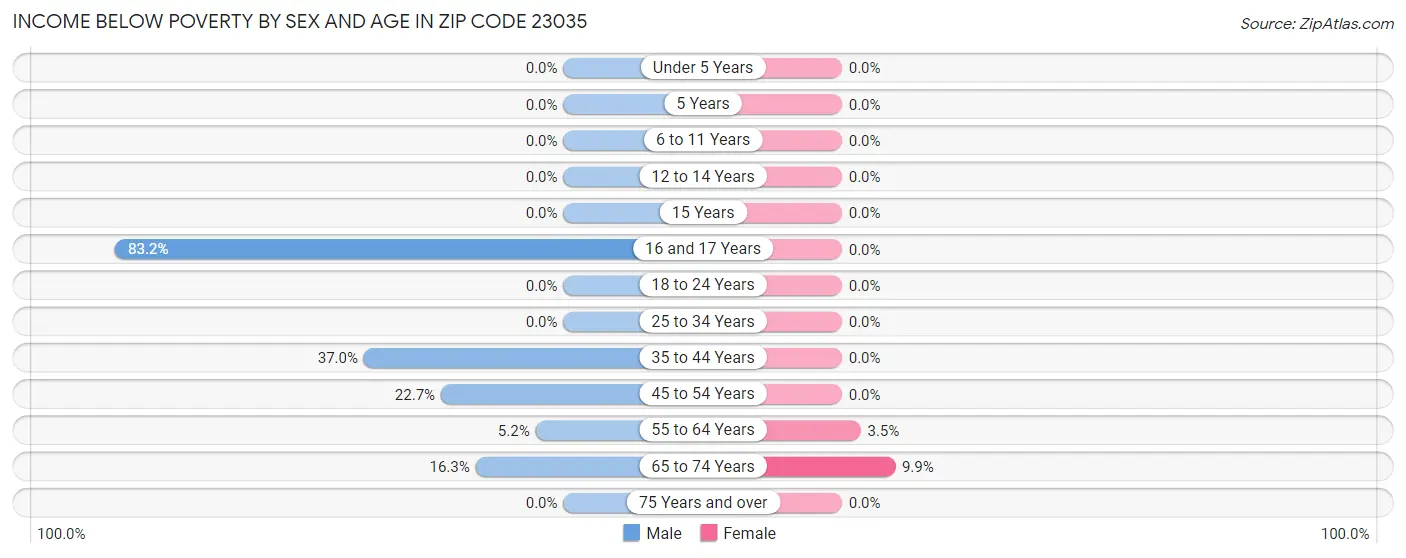 Income Below Poverty by Sex and Age in Zip Code 23035