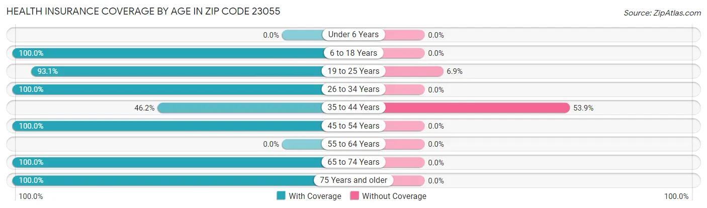 Health Insurance Coverage by Age in Zip Code 23055