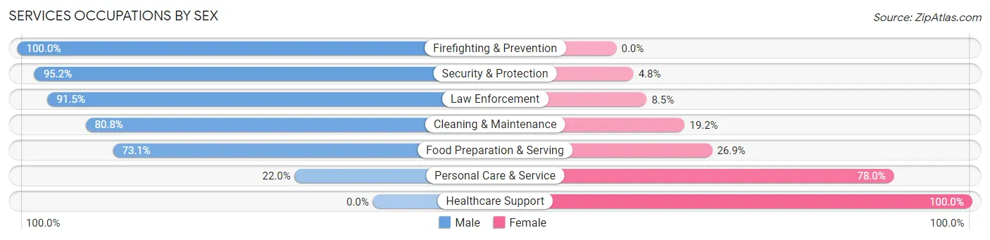 Services Occupations by Sex in Zip Code 23061
