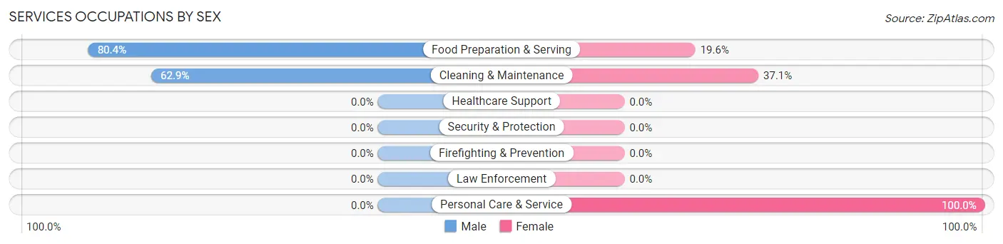 Services Occupations by Sex in Zip Code 23062