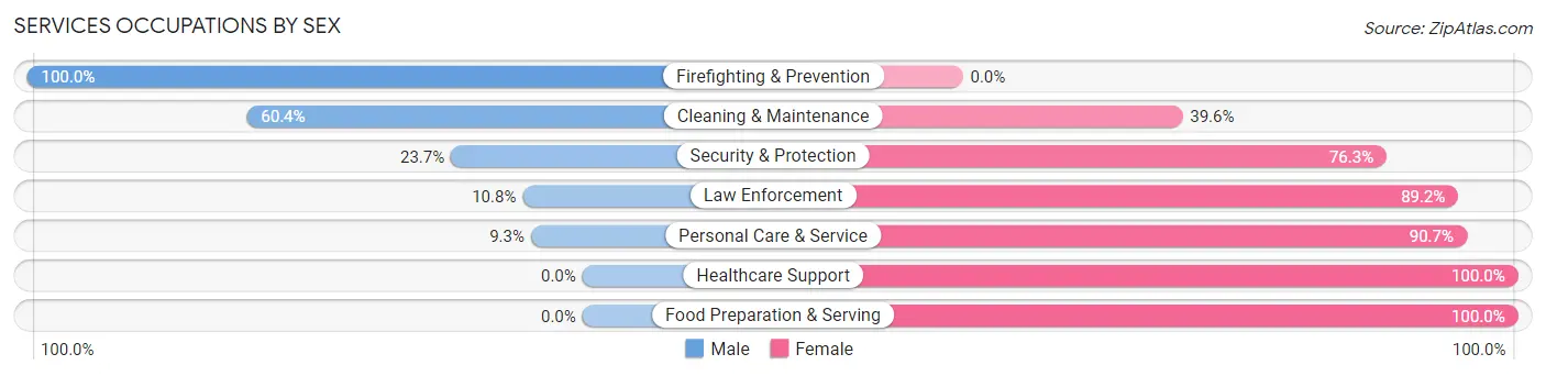 Services Occupations by Sex in Zip Code 23063
