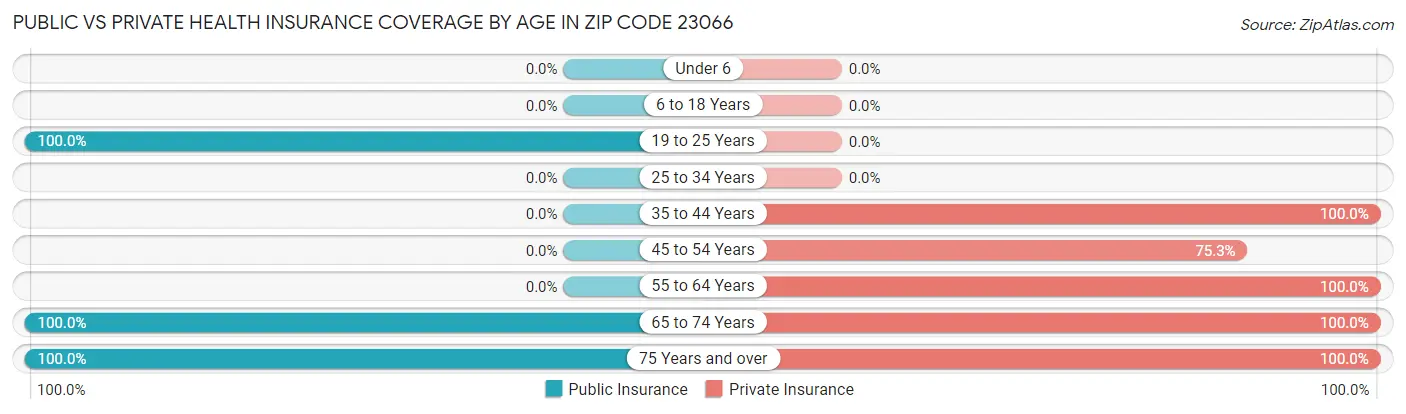 Public vs Private Health Insurance Coverage by Age in Zip Code 23066