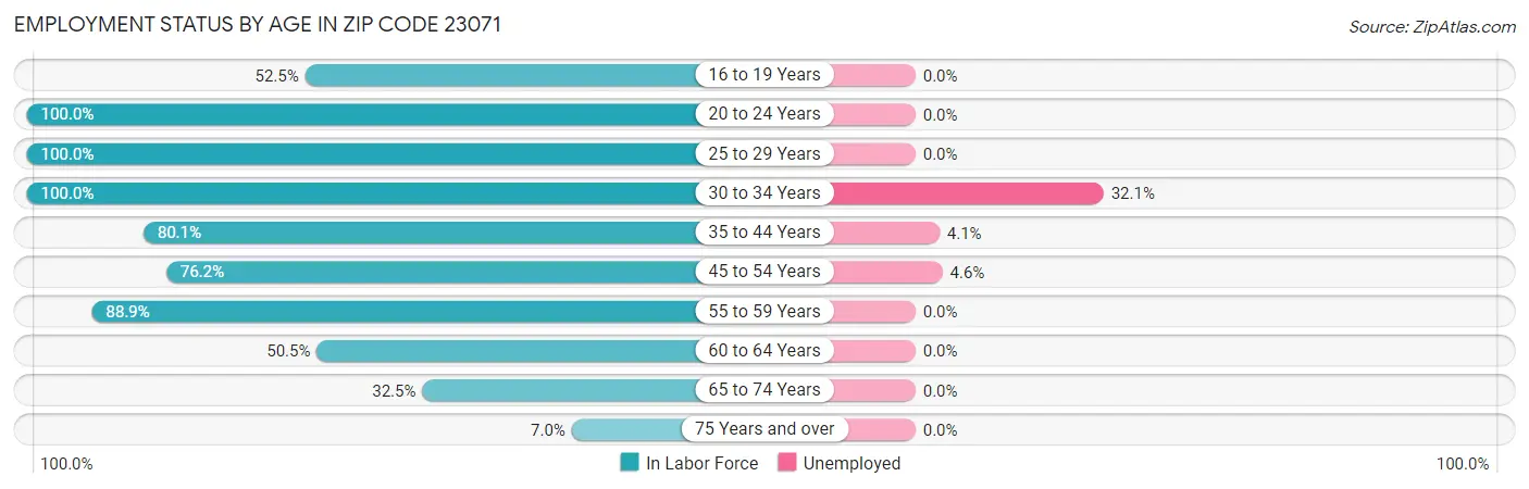 Employment Status by Age in Zip Code 23071