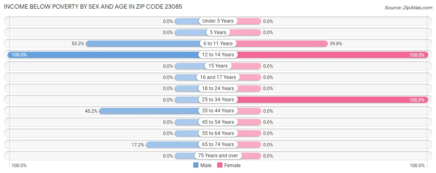 Income Below Poverty by Sex and Age in Zip Code 23085