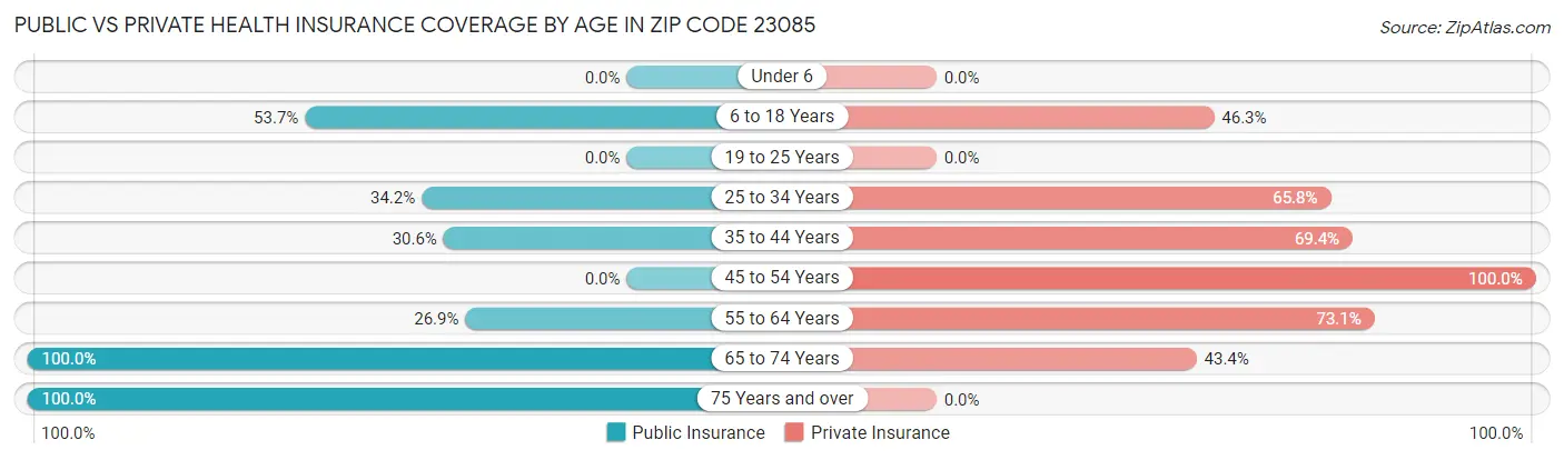 Public vs Private Health Insurance Coverage by Age in Zip Code 23085