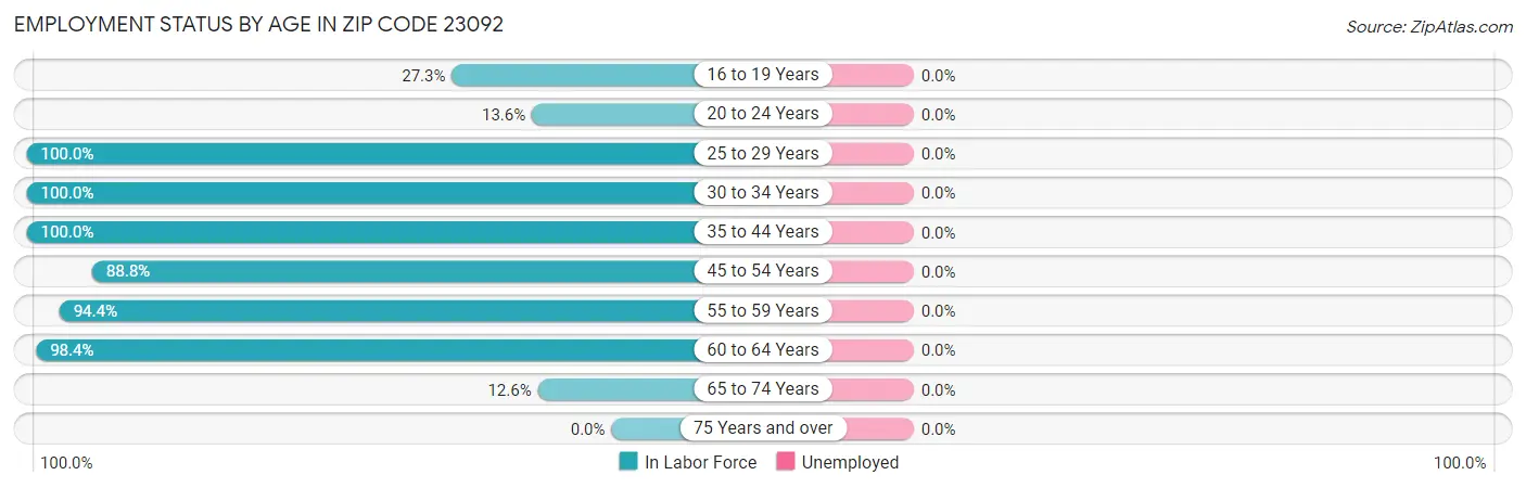 Employment Status by Age in Zip Code 23092