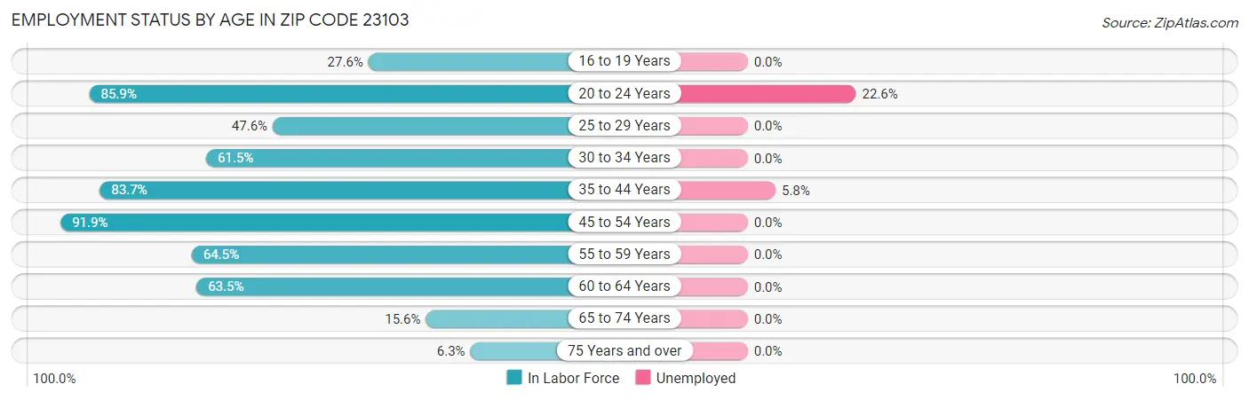 Employment Status by Age in Zip Code 23103