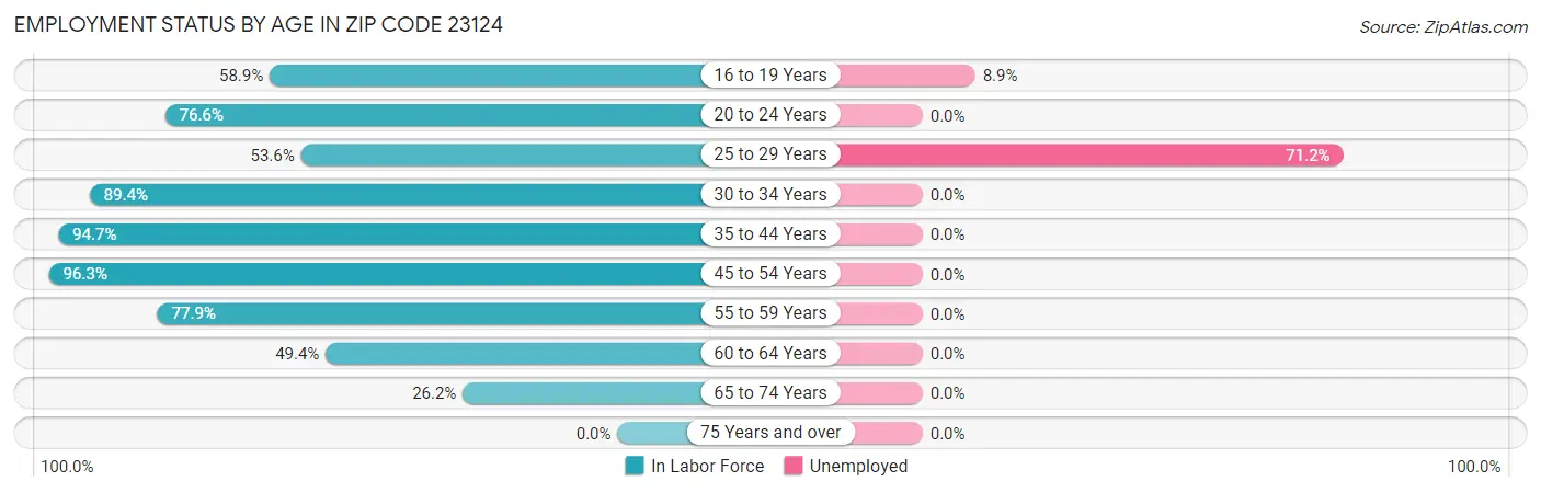 Employment Status by Age in Zip Code 23124
