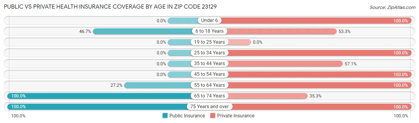 Public vs Private Health Insurance Coverage by Age in Zip Code 23129