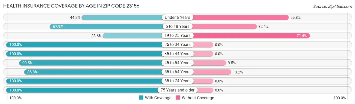 Health Insurance Coverage by Age in Zip Code 23156