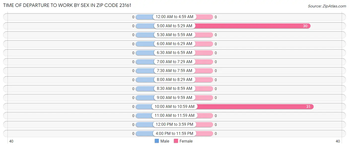 Time of Departure to Work by Sex in Zip Code 23161