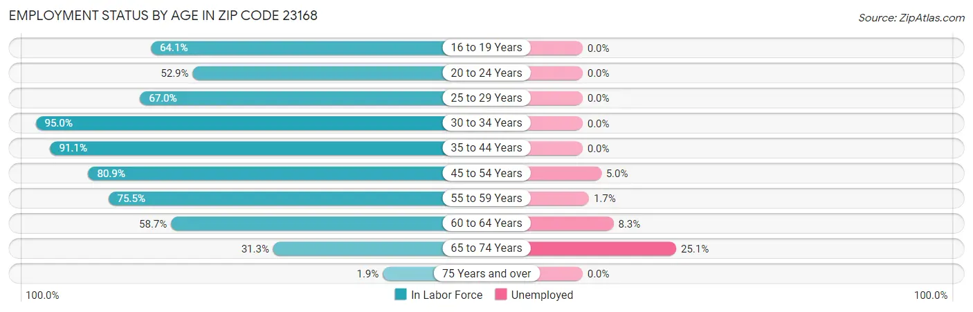 Employment Status by Age in Zip Code 23168