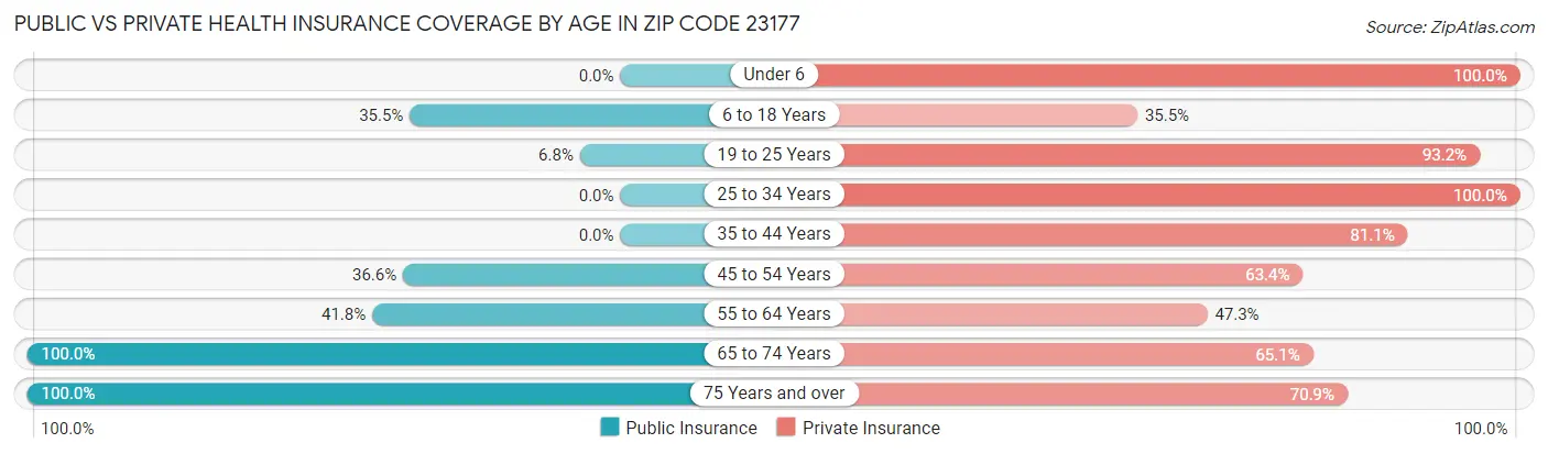 Public vs Private Health Insurance Coverage by Age in Zip Code 23177