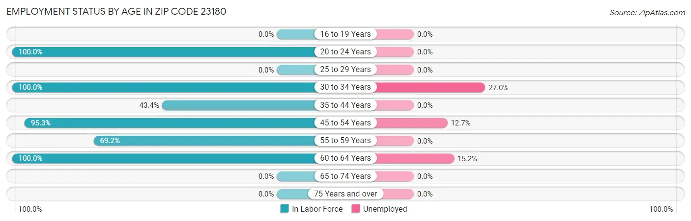 Employment Status by Age in Zip Code 23180