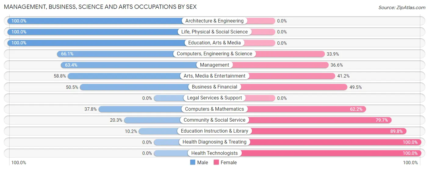 Management, Business, Science and Arts Occupations by Sex in Zip Code 23181