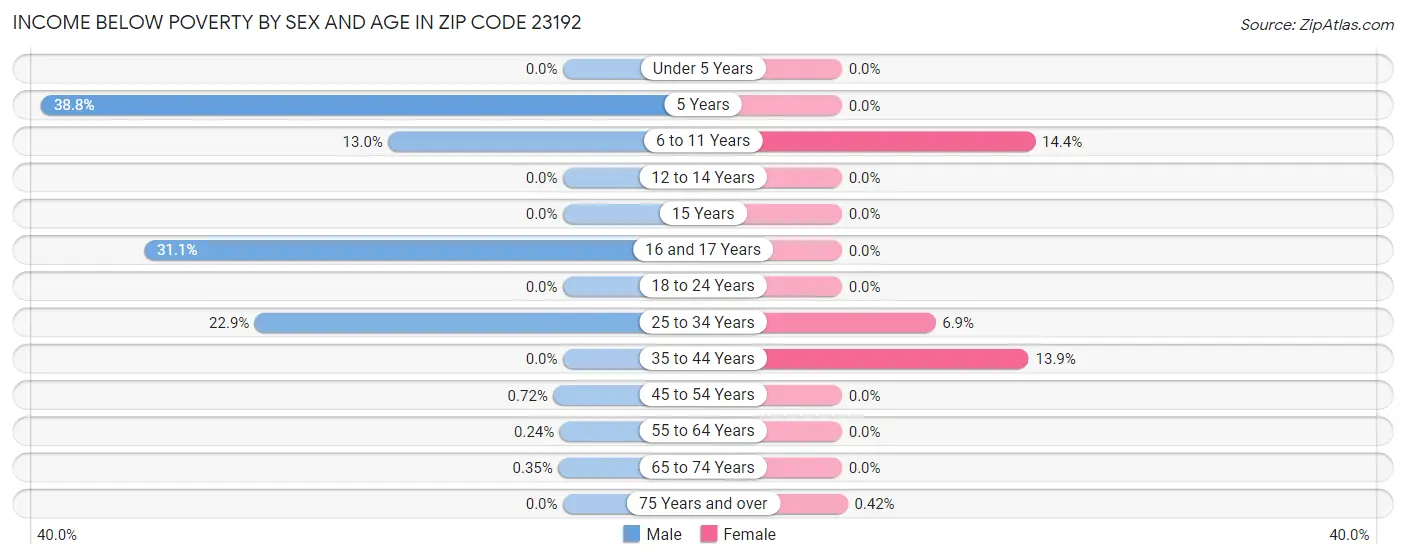 Income Below Poverty by Sex and Age in Zip Code 23192