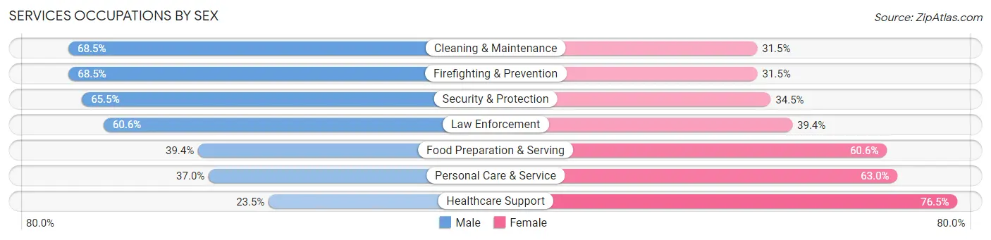 Services Occupations by Sex in Zip Code 23225