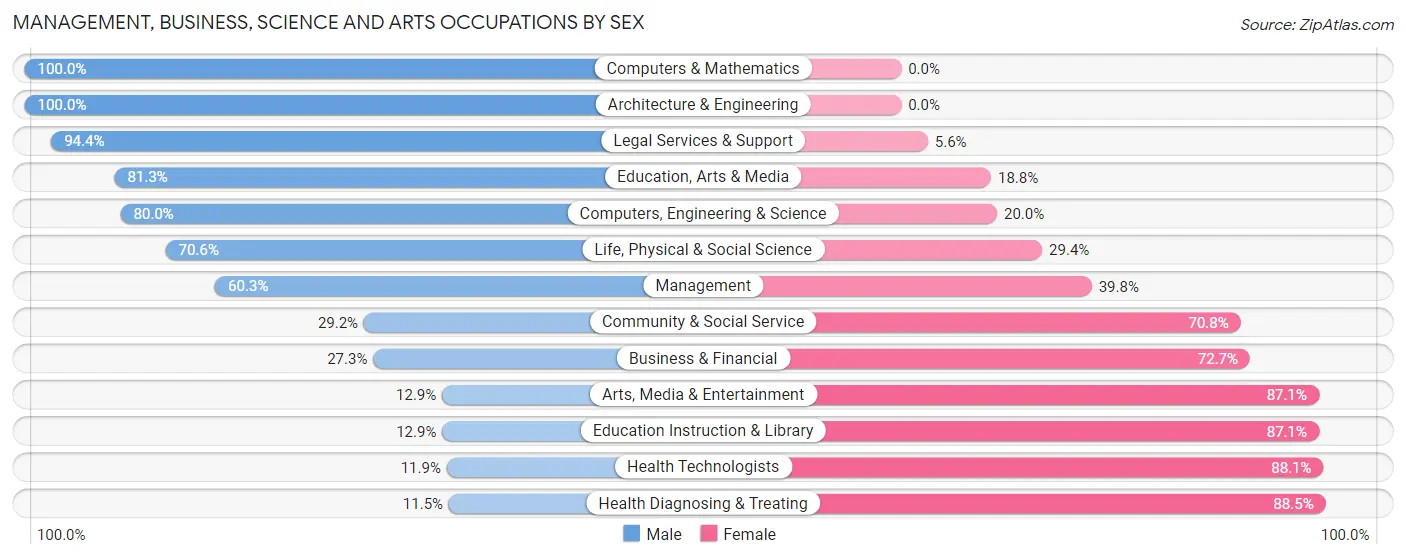 Management, Business, Science and Arts Occupations by Sex in Zip Code 23310