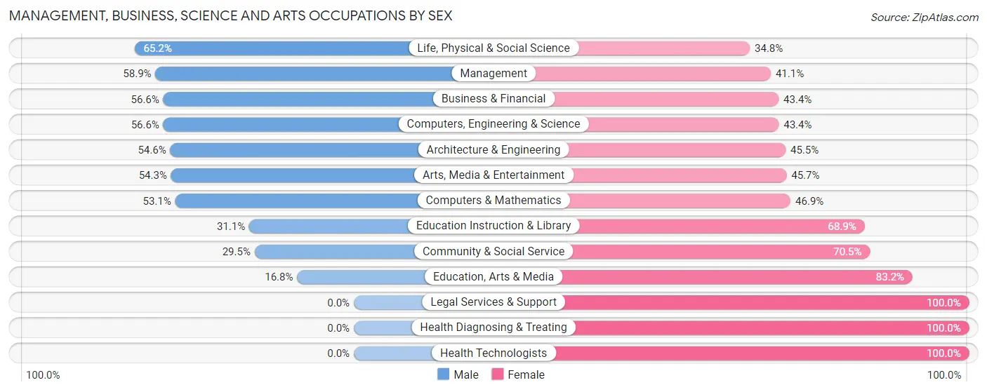 Management, Business, Science and Arts Occupations by Sex in Zip Code 23324