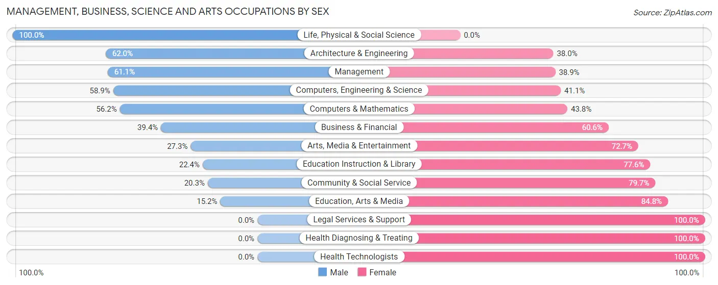 Management, Business, Science and Arts Occupations by Sex in Zip Code 23325