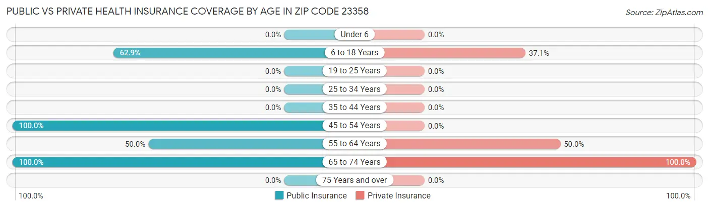 Public vs Private Health Insurance Coverage by Age in Zip Code 23358