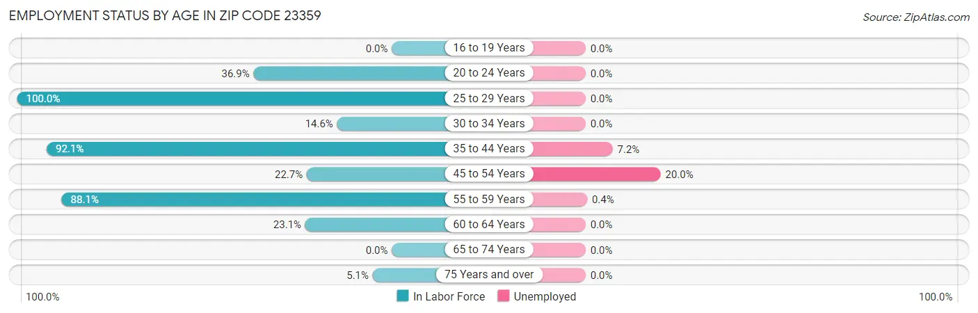 Employment Status by Age in Zip Code 23359