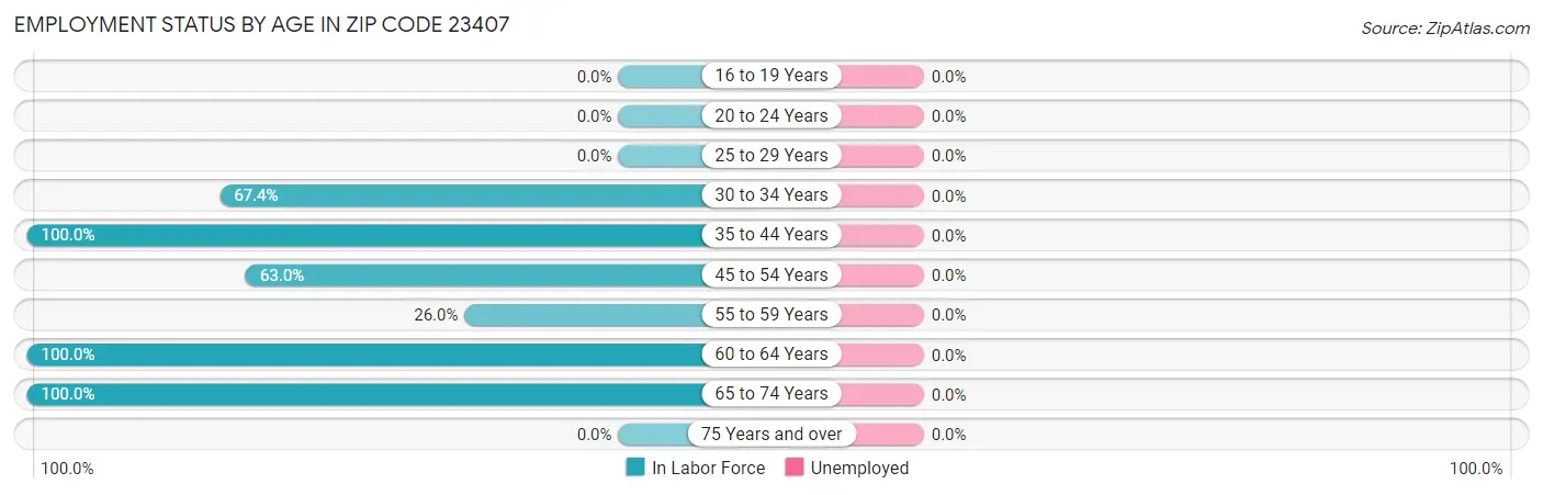 Employment Status by Age in Zip Code 23407