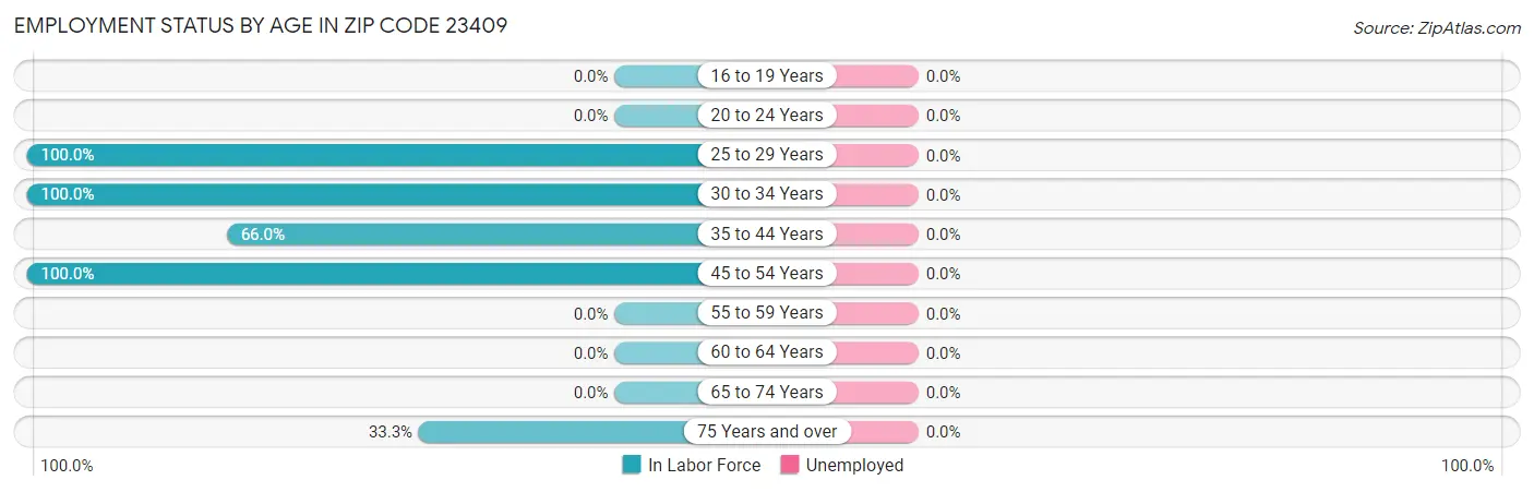 Employment Status by Age in Zip Code 23409