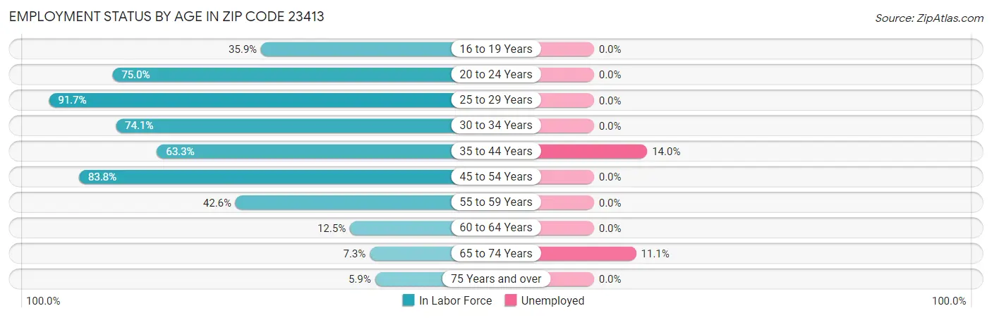 Employment Status by Age in Zip Code 23413