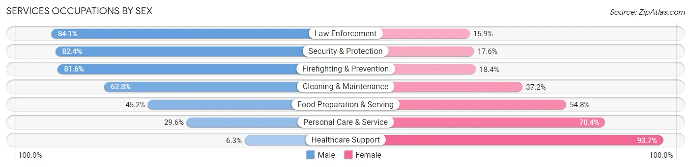 Services Occupations by Sex in Zip Code 23435