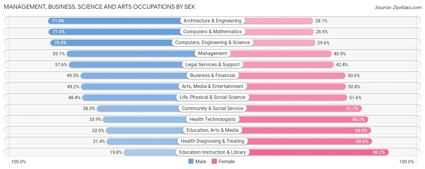 Management, Business, Science and Arts Occupations by Sex in Zip Code 23451