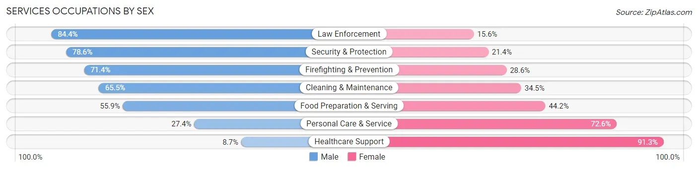 Services Occupations by Sex in Zip Code 23452