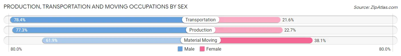 Production, Transportation and Moving Occupations by Sex in Zip Code 23505