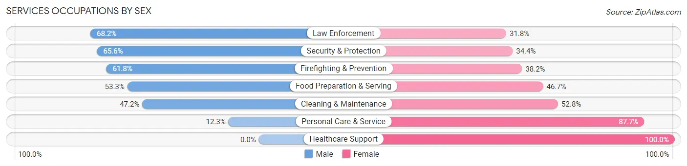 Services Occupations by Sex in Zip Code 23605