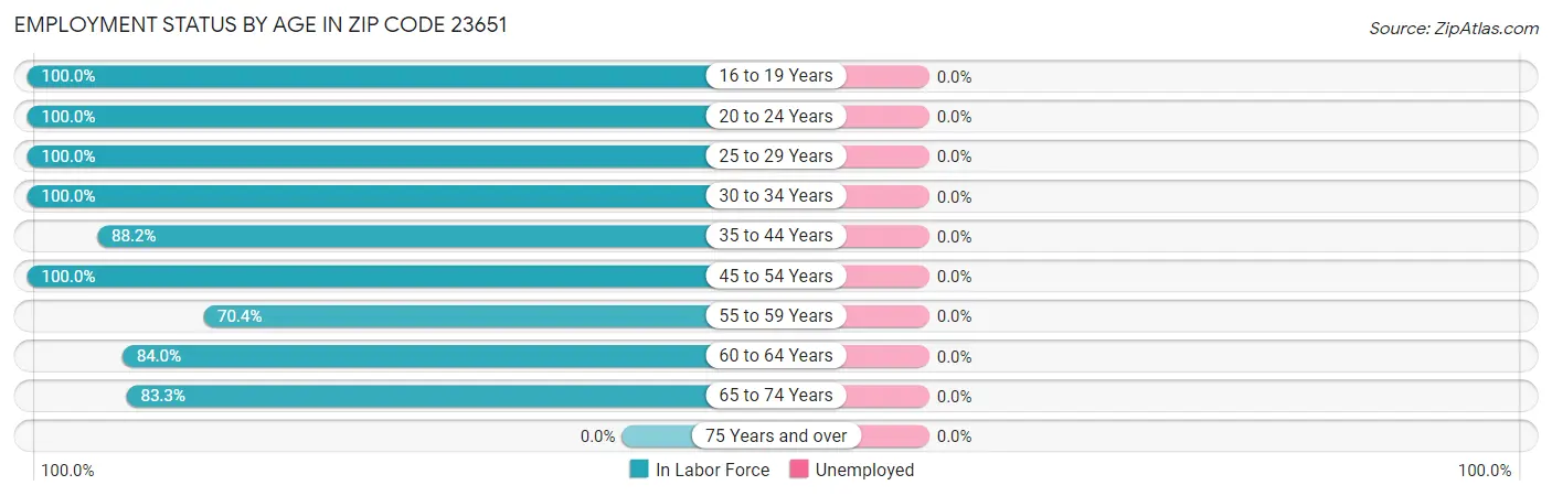 Employment Status by Age in Zip Code 23651