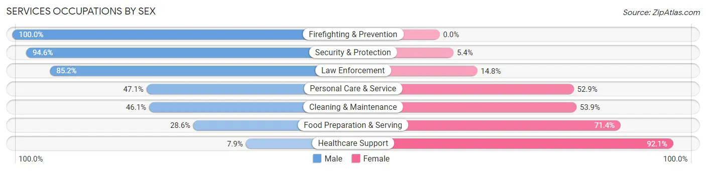 Services Occupations by Sex in Zip Code 23661