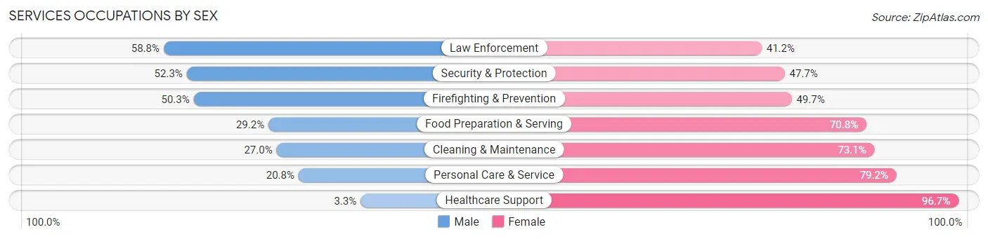 Services Occupations by Sex in Zip Code 23669